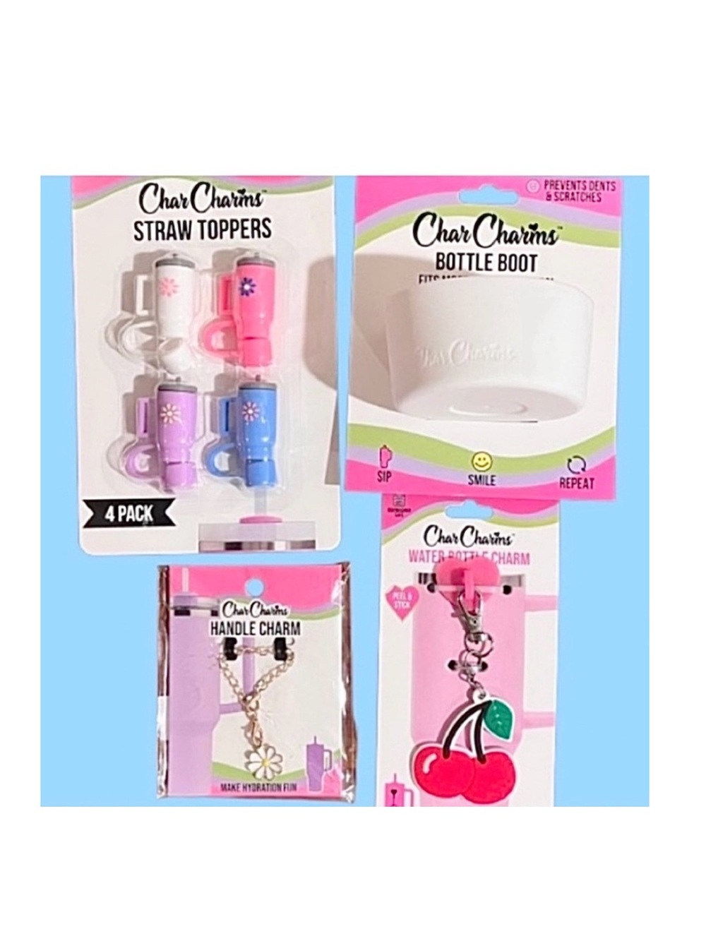 🆕-Char Charms- Set of 4 Water Bottle Accessories-Straw Toppers, Boot & Charms